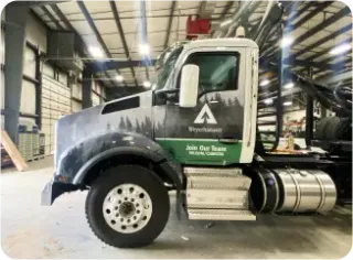image of a wrapped cutaway truck for Weyerhaeuser